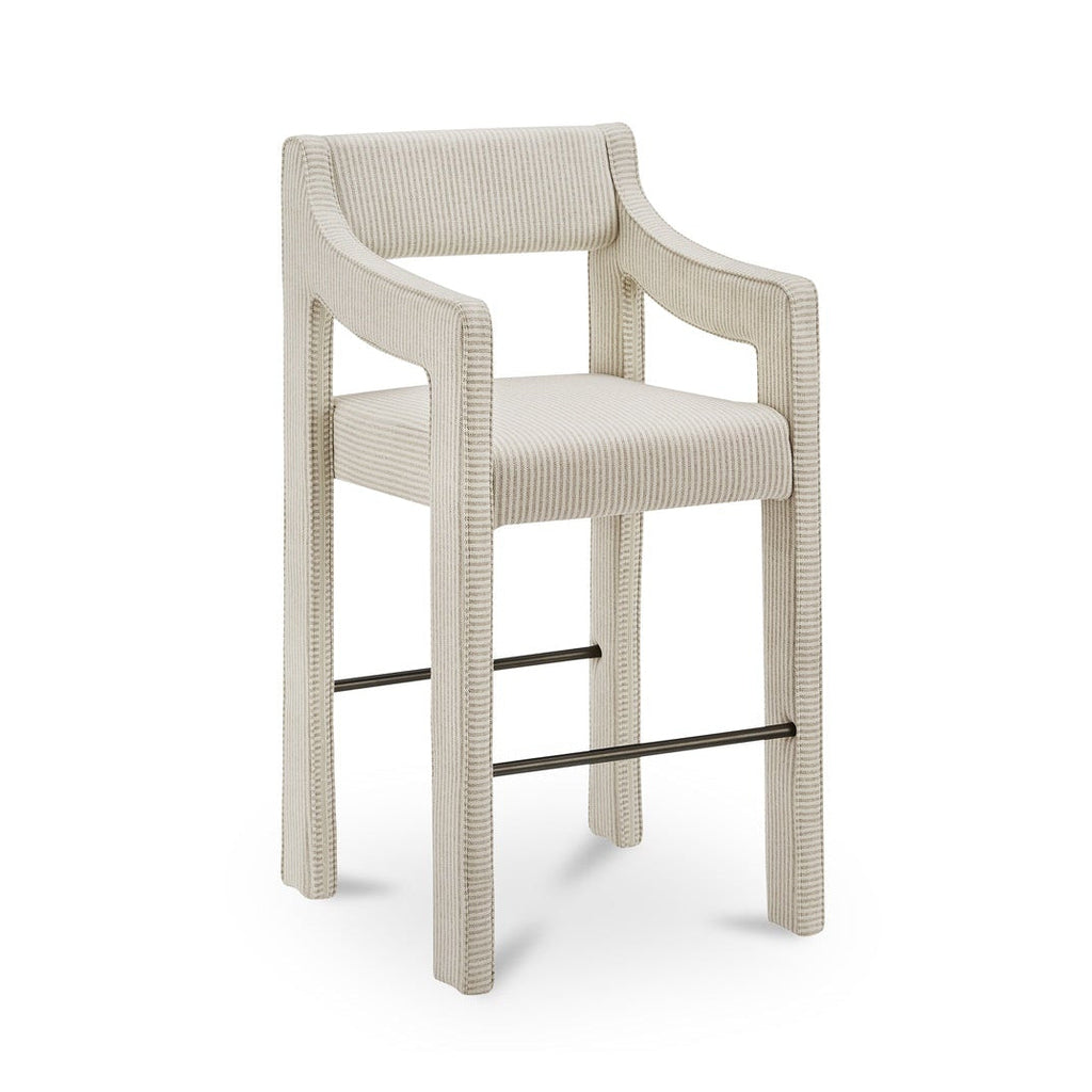 Tabouret de comptoir contemporain en tissu de performance rembourré avec accoudoirs passepoilés pour cuisine et salle à manger