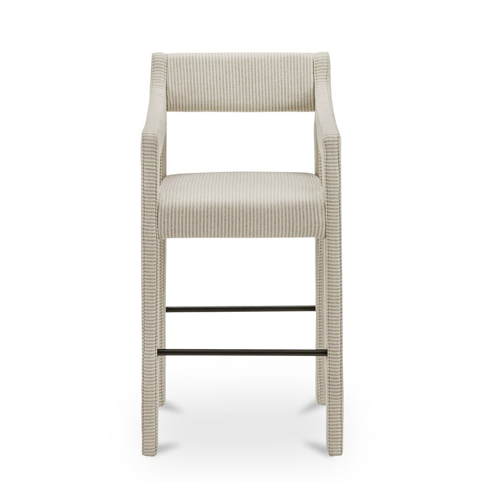 Tabouret de comptoir contemporain en tissu de performance rembourré avec accoudoirs passepoilés pour cuisine et salle à manger