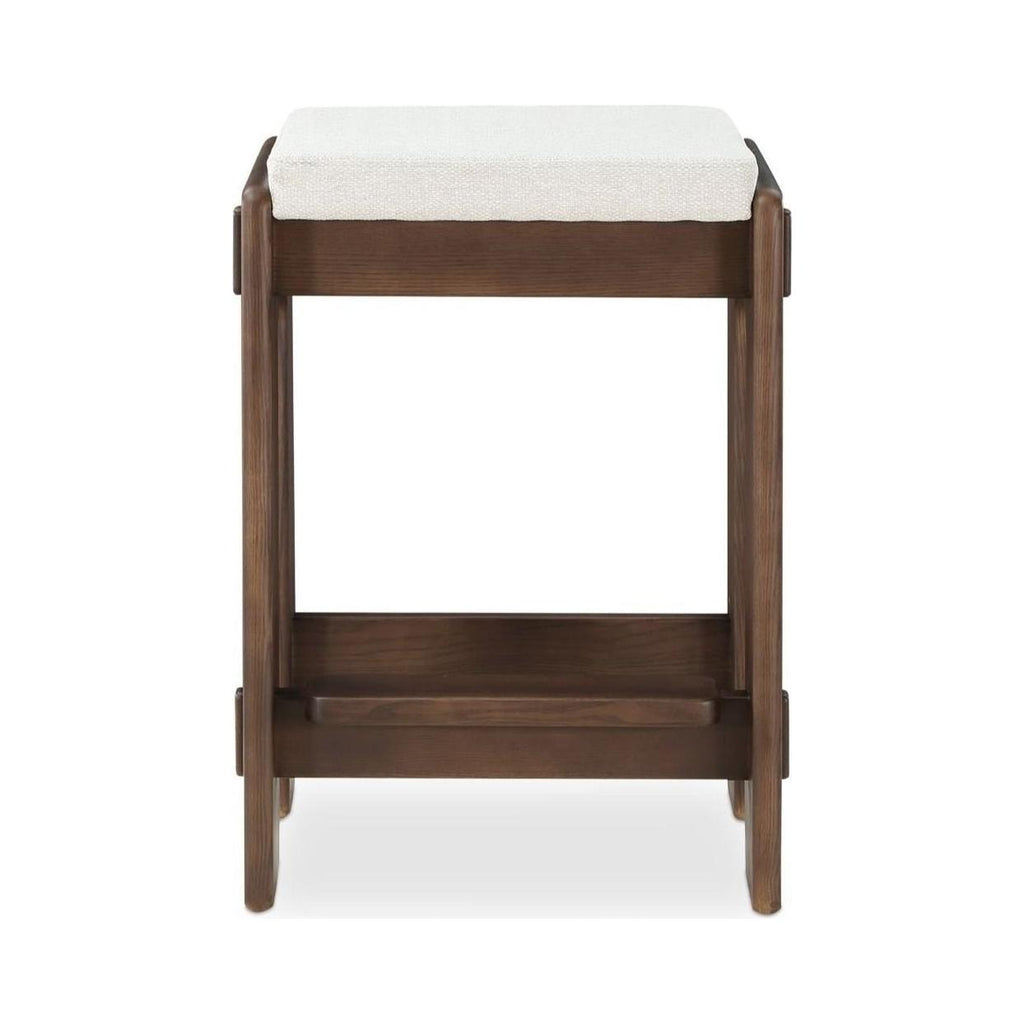Tabouret de comptoir en frêne teinté noyer japonais et tissu avec détails d'assemblage artisanal pour cuisine et salle à manger
