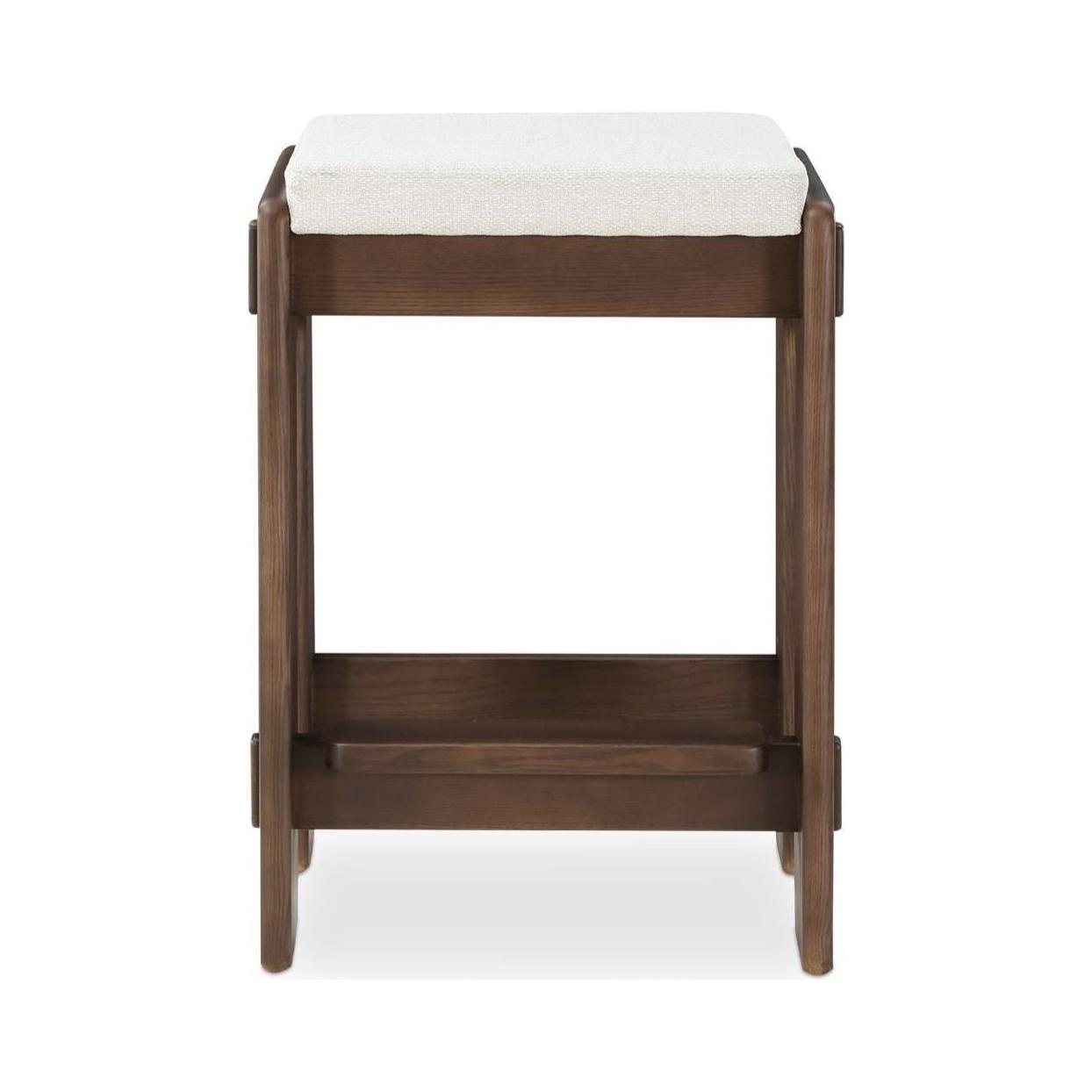 Tabouret de comptoir en frêne teinté noyer japonais et tissu avec détails d'assemblage artisanal pour cuisine et salle à manger