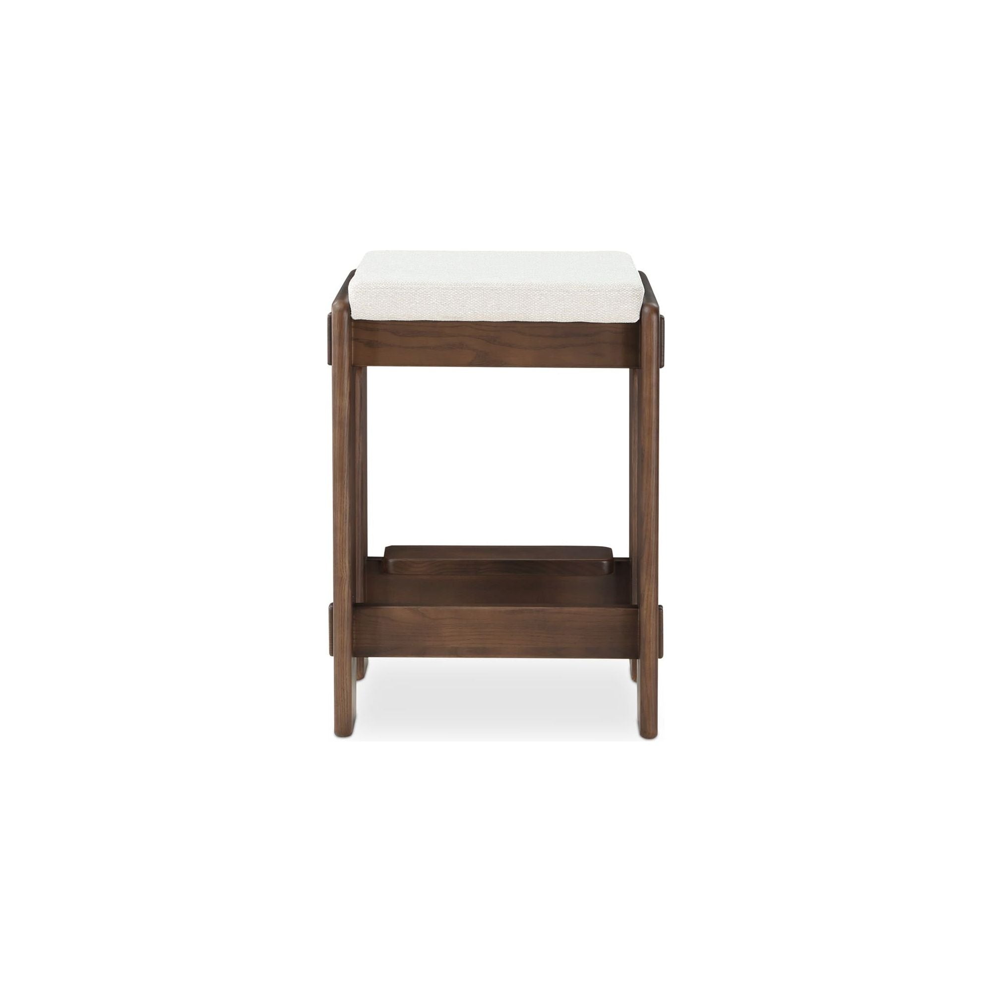 Tabouret de comptoir en frêne teinté noyer japonais et tissu avec détails d'assemblage artisanal pour cuisine et salle à manger