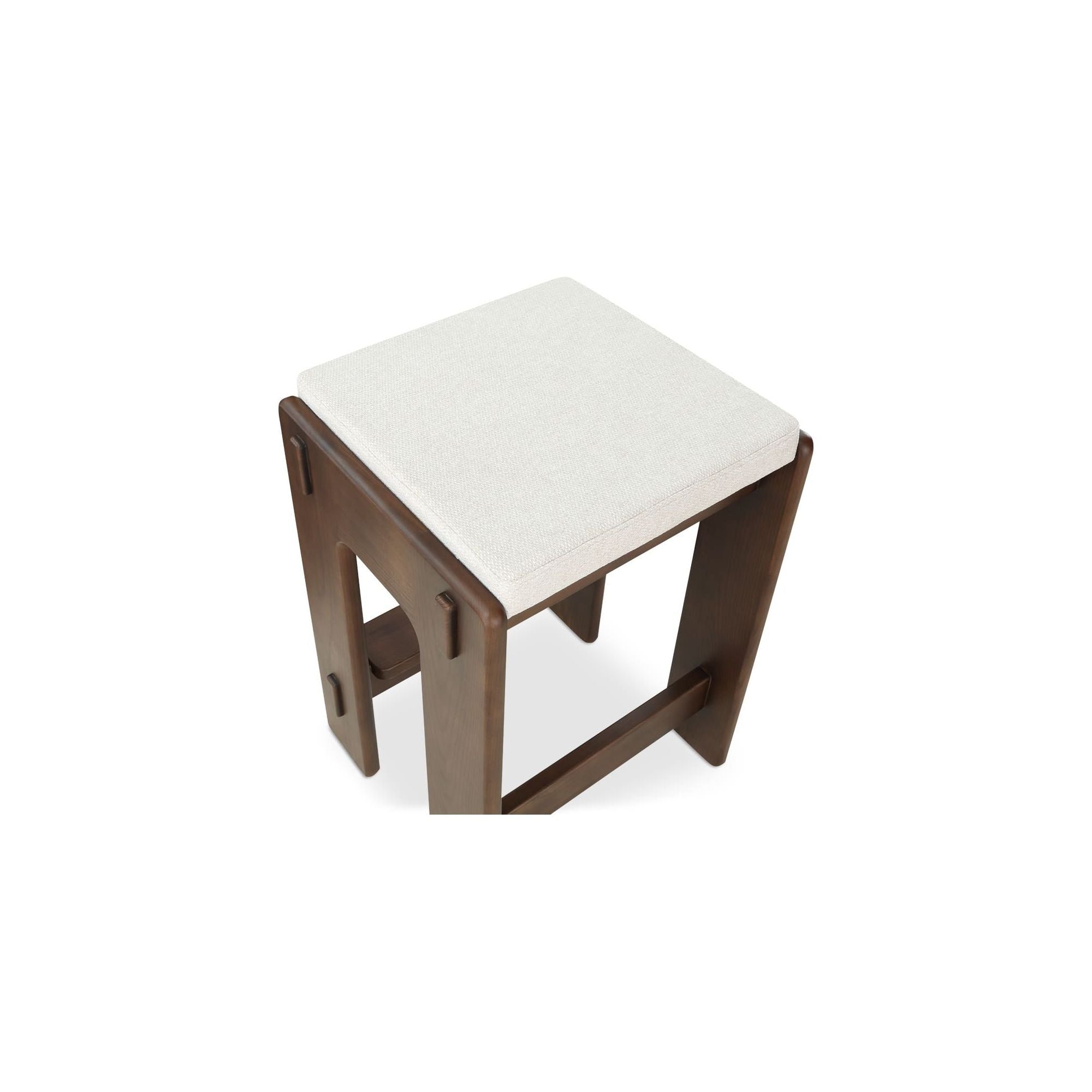 Tabouret de comptoir en frêne teinté noyer japonais et tissu avec détails d'assemblage artisanal pour cuisine et salle à manger