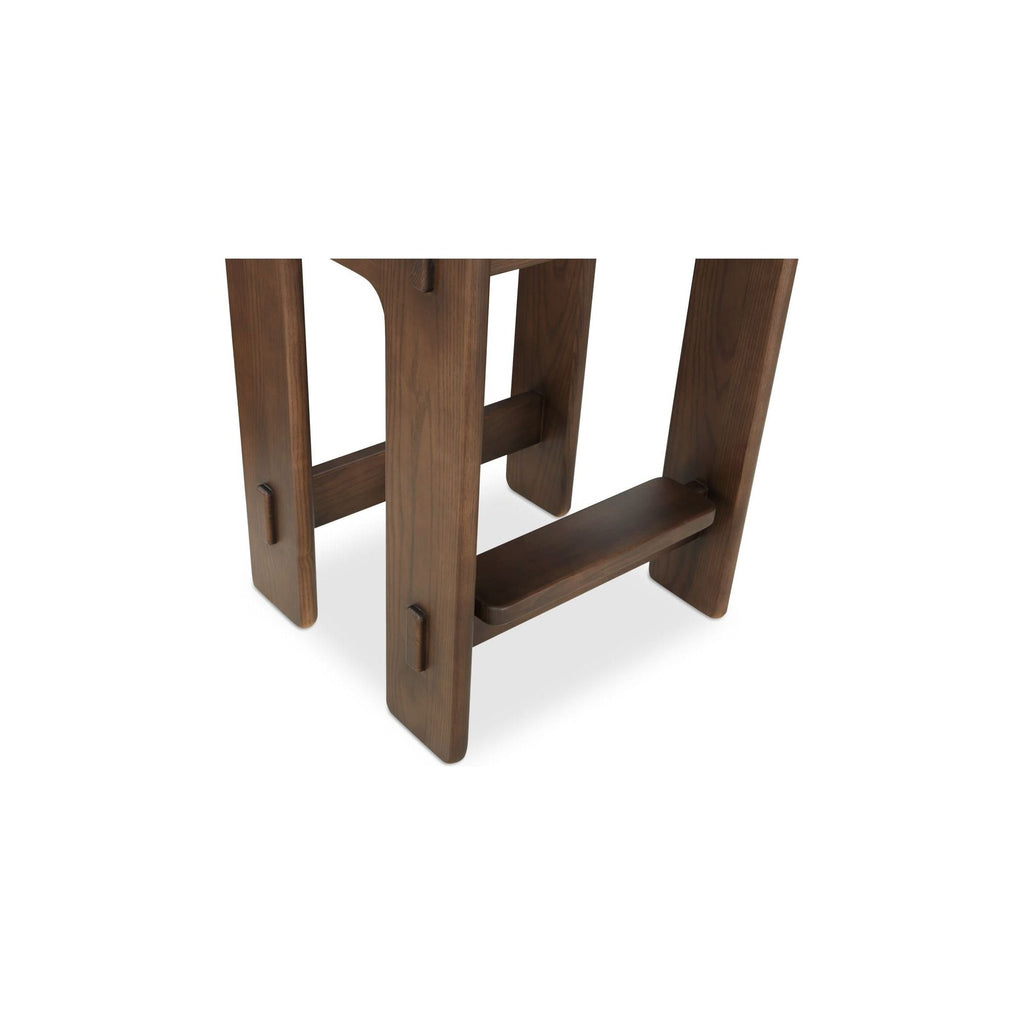Tabouret de comptoir en frêne teinté noyer japonais et tissu avec détails d'assemblage artisanal pour cuisine et salle à manger