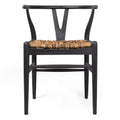 Chaise de salle à manger en teck naturel et fibre d'abaca avec assise organique tressée à la main