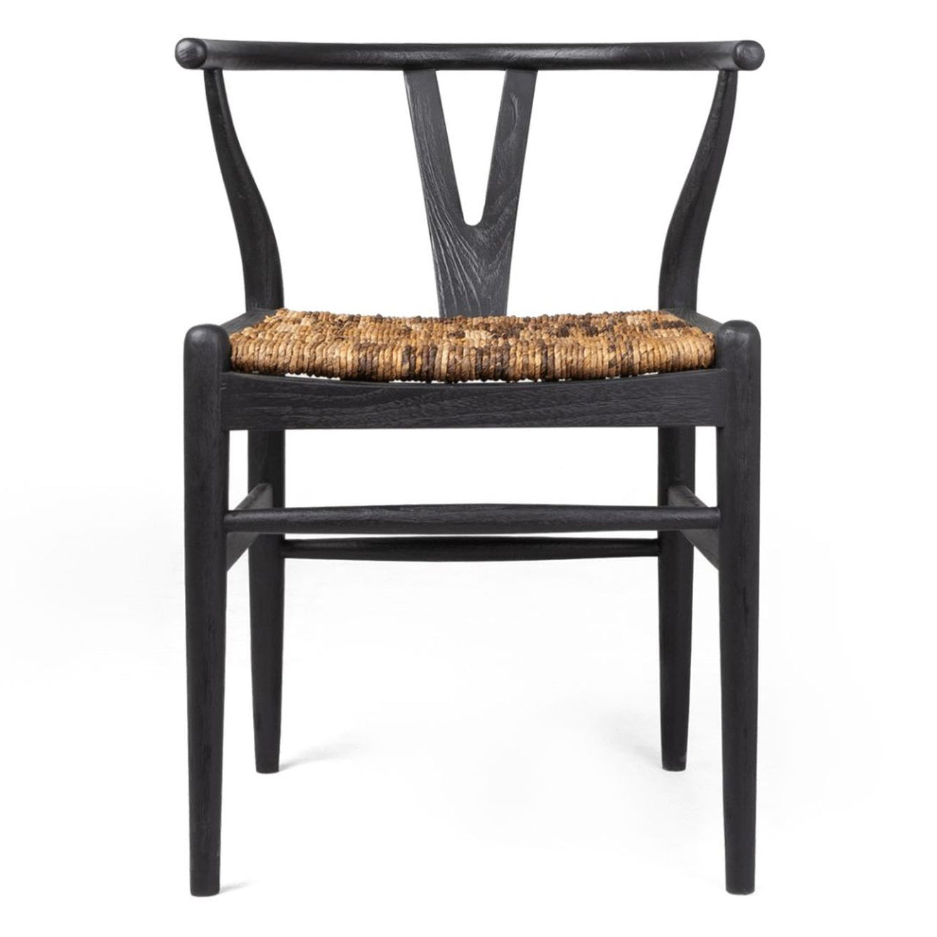 Chaise de salle à manger en teck naturel et fibre d'abaca avec assise organique tressée à la main