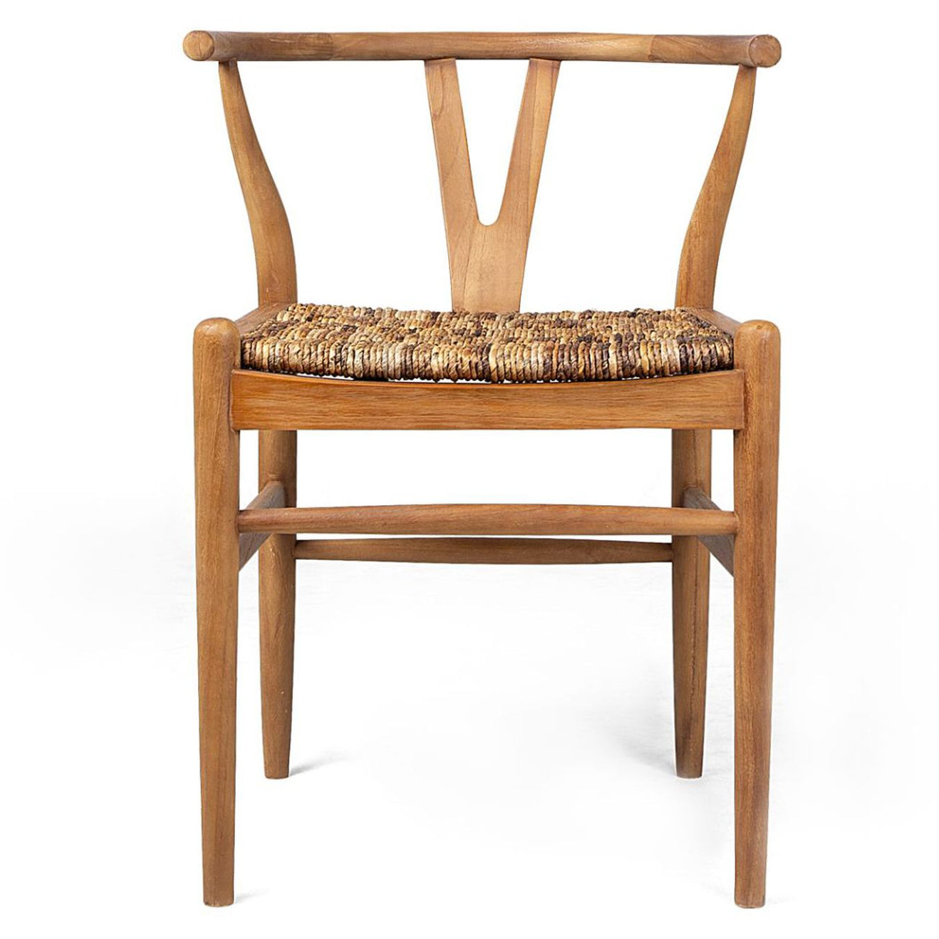 Chaise de salle à manger en teck naturel et fibre d'abaca avec assise organique tressée à la main