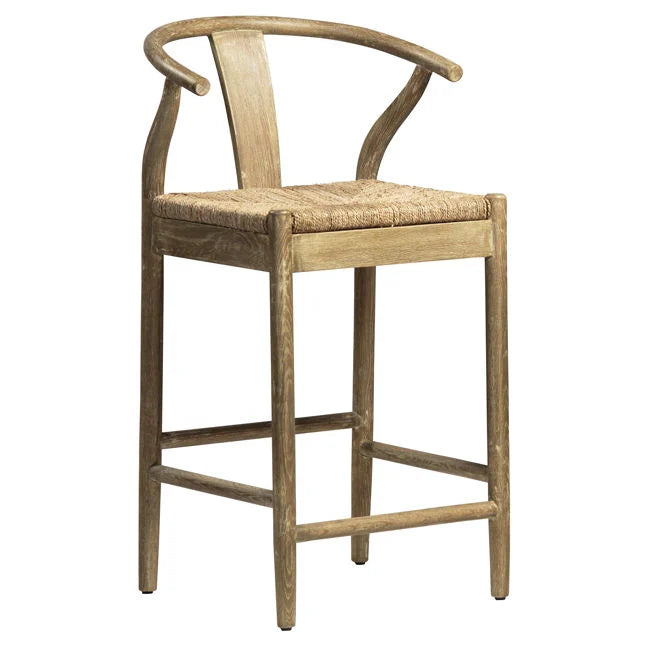 Tabouret de comptoir en chêne et jonc de mer mi-siècle avec dossier ajouré sculptural pour cuisine et salle à manger