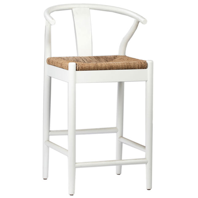 Tabouret de comptoir en chêne et jonc de mer mi-siècle avec dossier ajouré sculptural pour cuisine et salle à manger