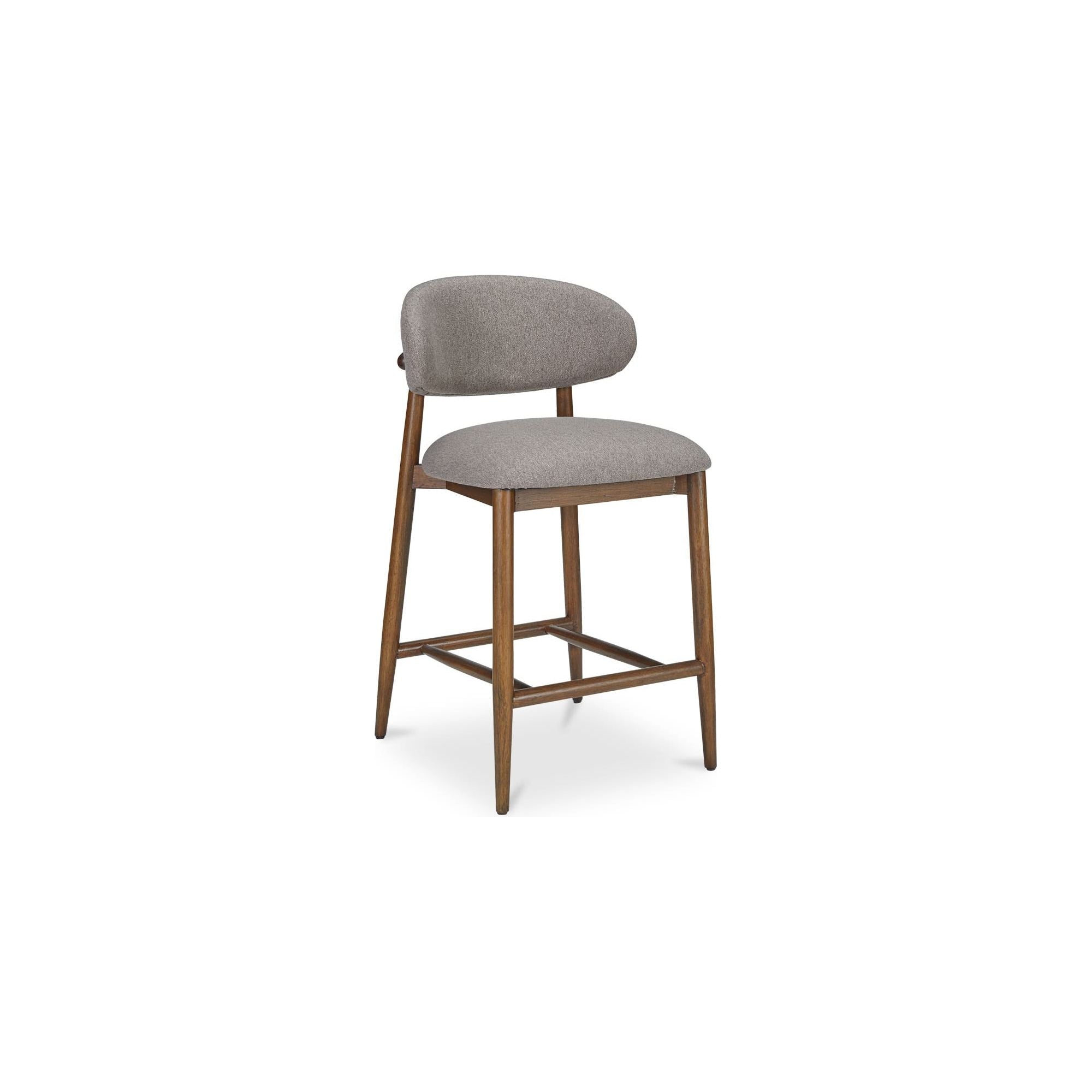 Tabouret de comptoir mi-siècle en bois d'hévéa et tissu haute performance, avec dossier ailé, pour cuisine et salle à manger