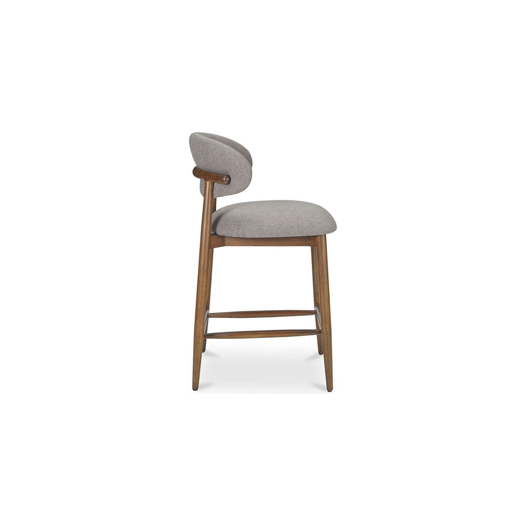 Tabouret de comptoir mi-siècle en bois d'hévéa et tissu haute performance, avec dossier ailé, pour cuisine et salle à manger
