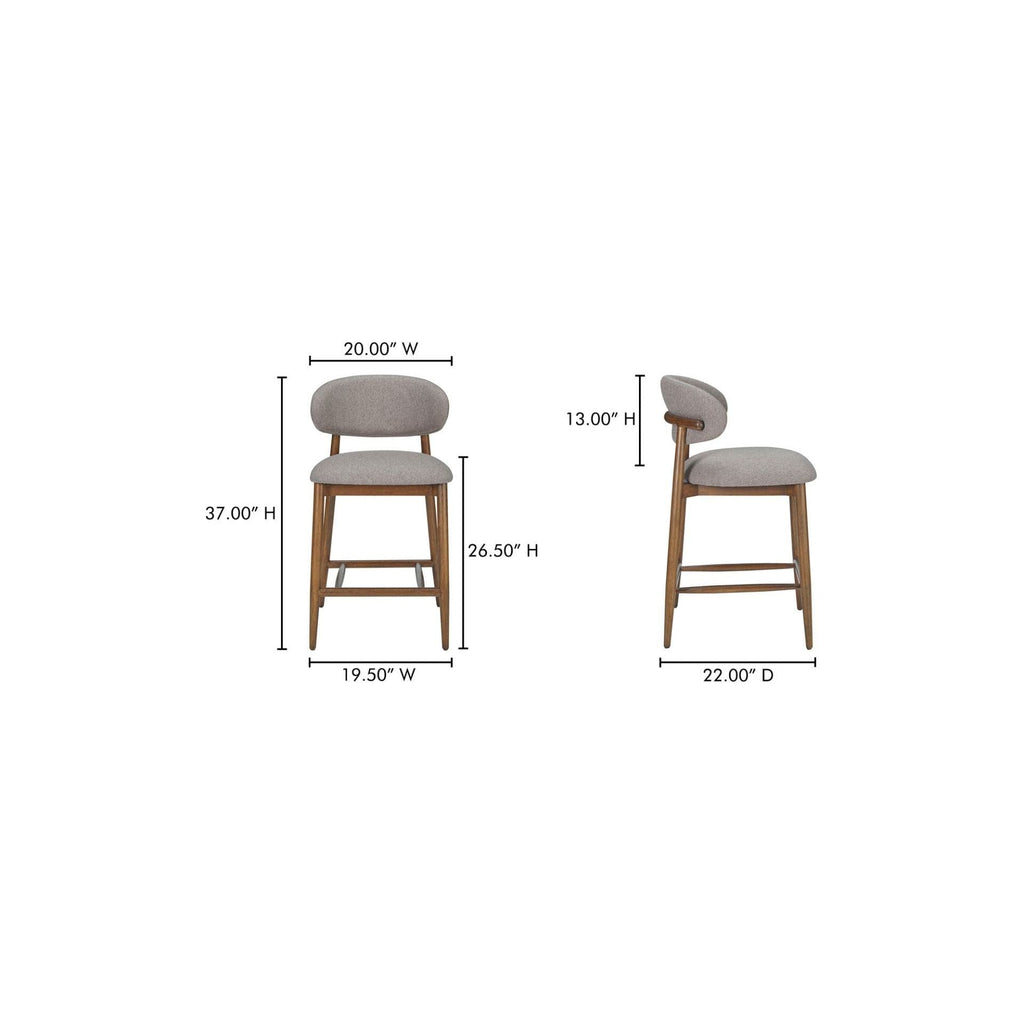 Tabouret de comptoir mi-siècle en bois d'hévéa et tissu haute performance, avec dossier ailé, pour cuisine et salle à manger