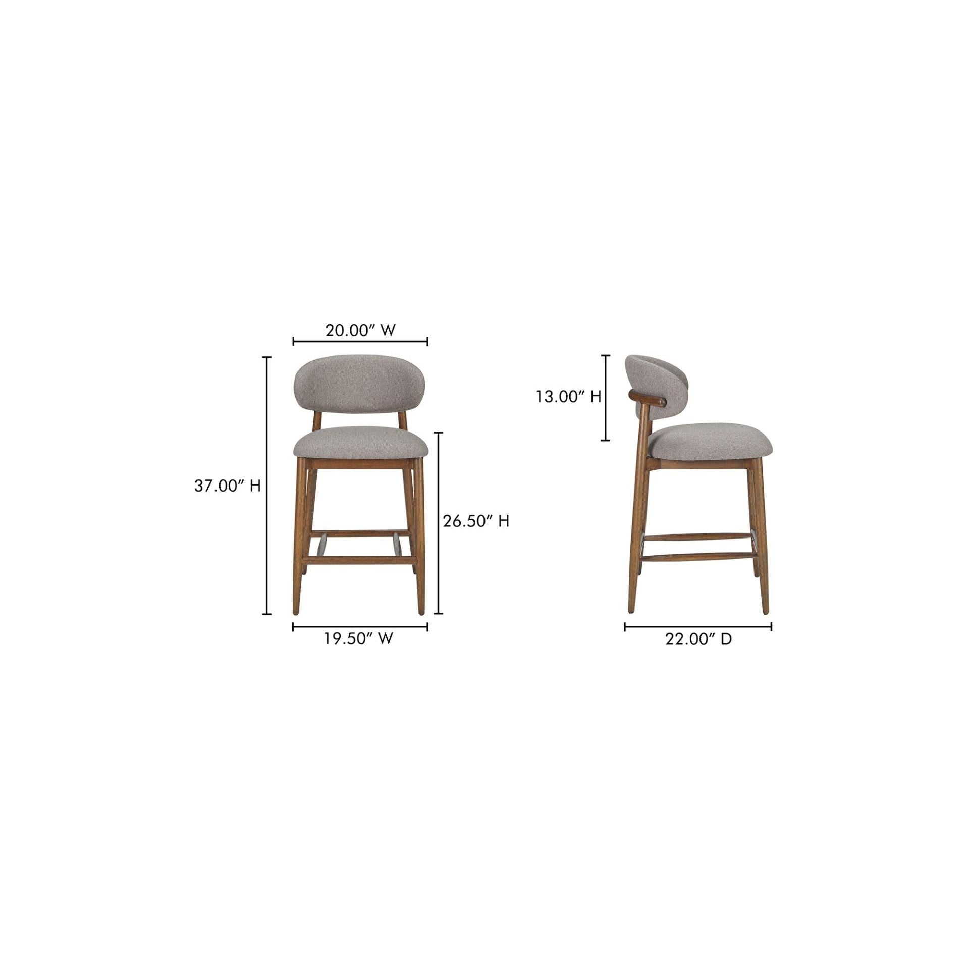 Tabouret de comptoir mi-siècle en bois d'hévéa et tissu haute performance, avec dossier ailé, pour cuisine et salle à manger