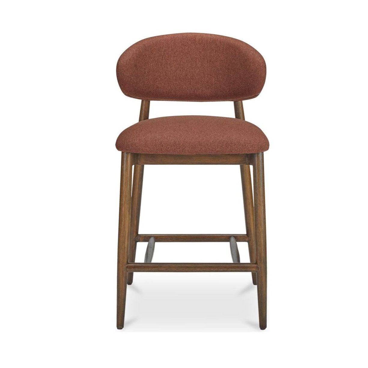 Tabouret de comptoir mi-siècle en bois d'hévéa et tissu haute performance, avec dossier ailé, pour cuisine et salle à manger