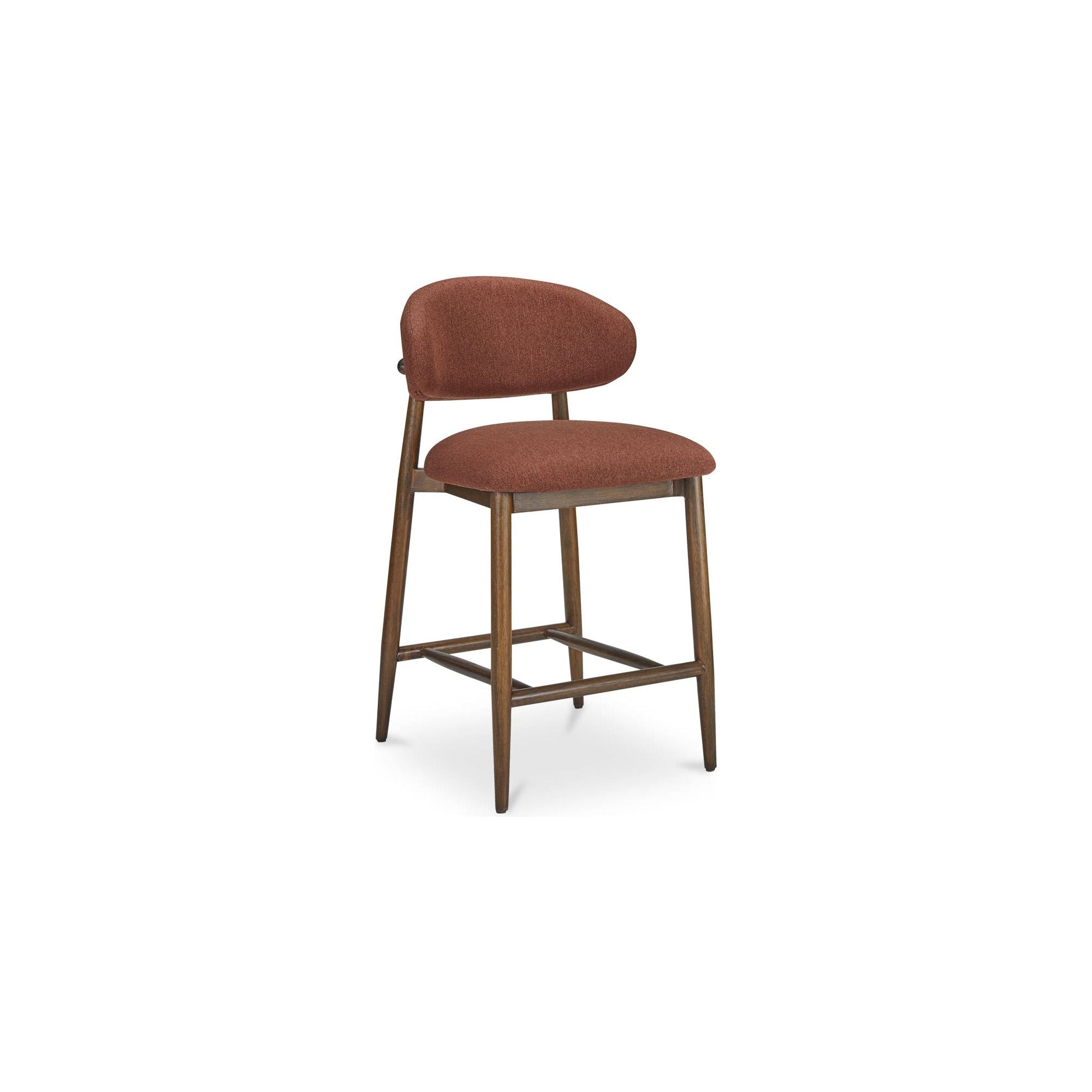 Tabouret de comptoir mi-siècle en bois d'hévéa et tissu haute performance, avec dossier ailé, pour cuisine et salle à manger
