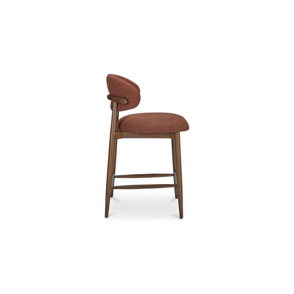 Tabouret de comptoir mi-siècle en bois d'hévéa et tissu haute performance, avec dossier ailé, pour cuisine et salle à manger