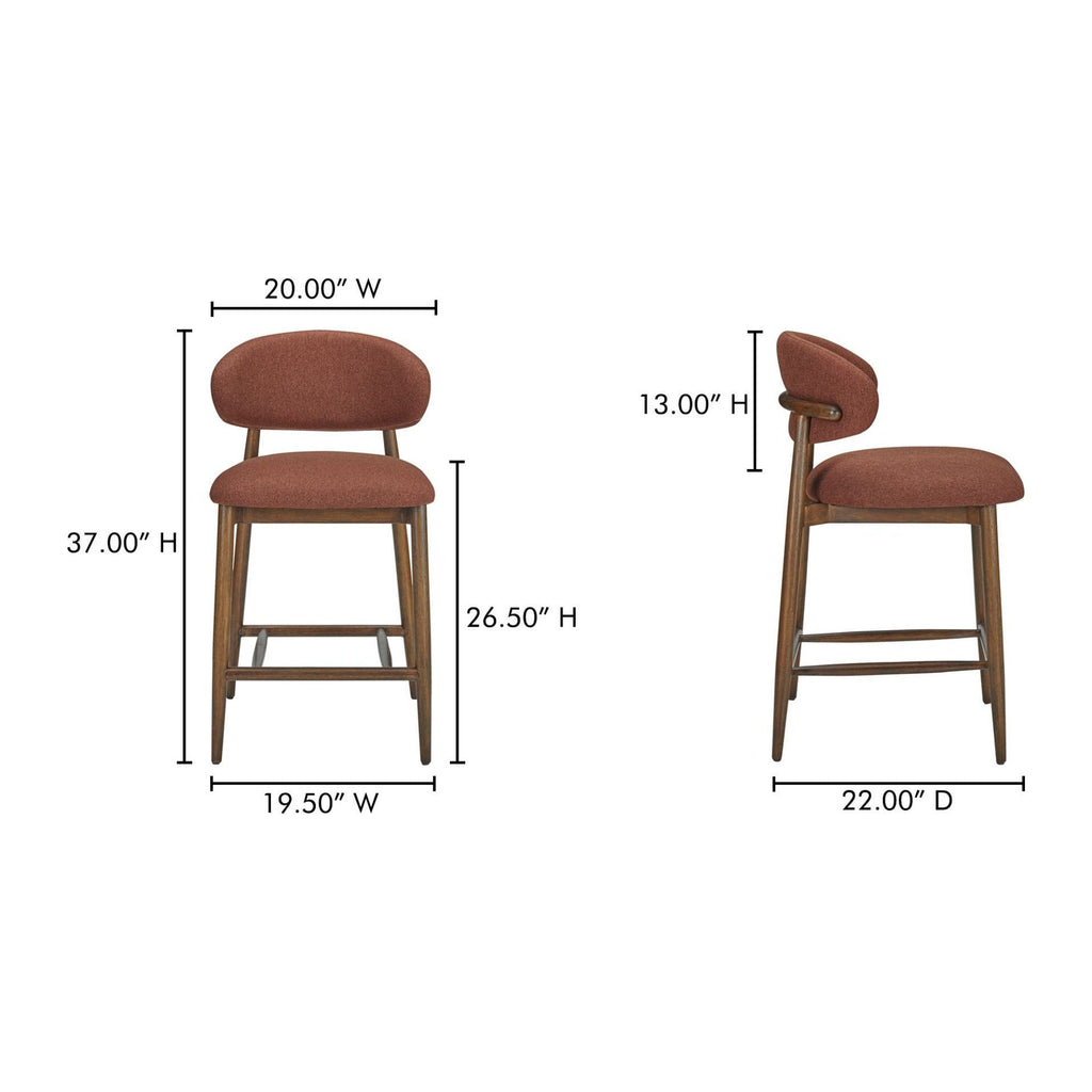 Tabouret de comptoir mi-siècle en bois d'hévéa et tissu haute performance, avec dossier ailé, pour cuisine et salle à manger