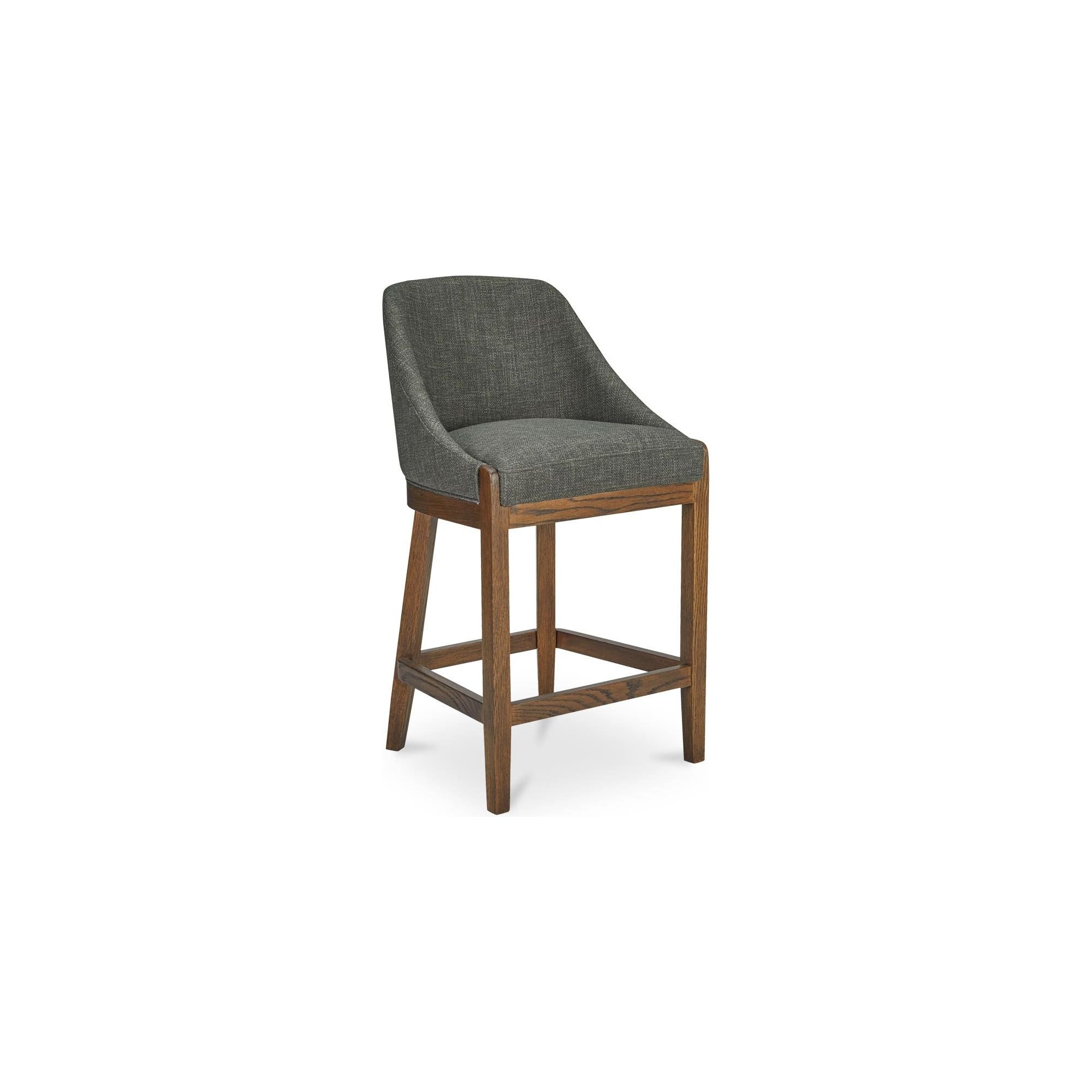 Tabouret de comptoir traditionnel en chêne massif et tissu haute performance avec dossier rembourré incurvé pour cuisine et salle à manger