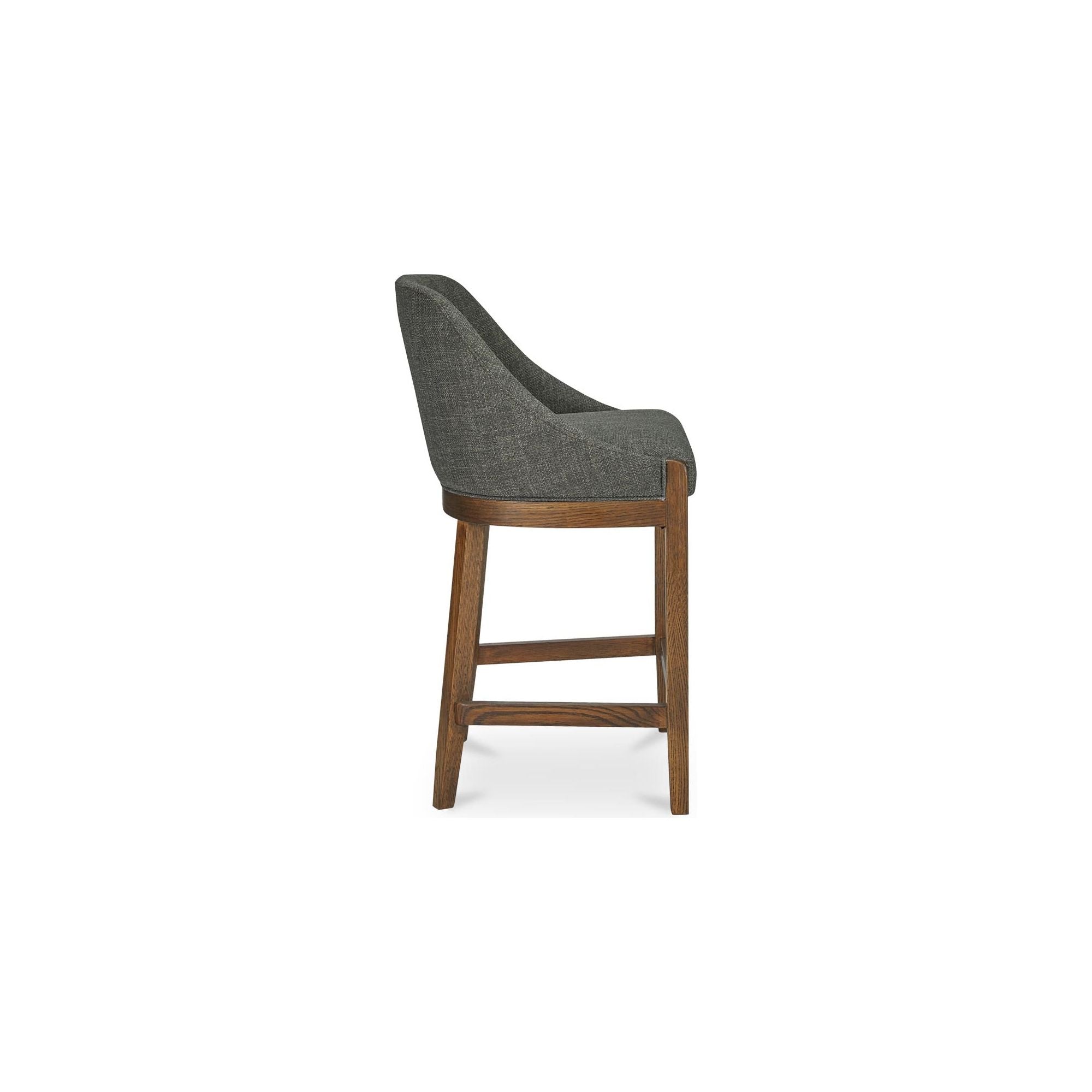 Tabouret de comptoir traditionnel en chêne massif et tissu haute performance avec dossier rembourré incurvé pour cuisine et salle à manger