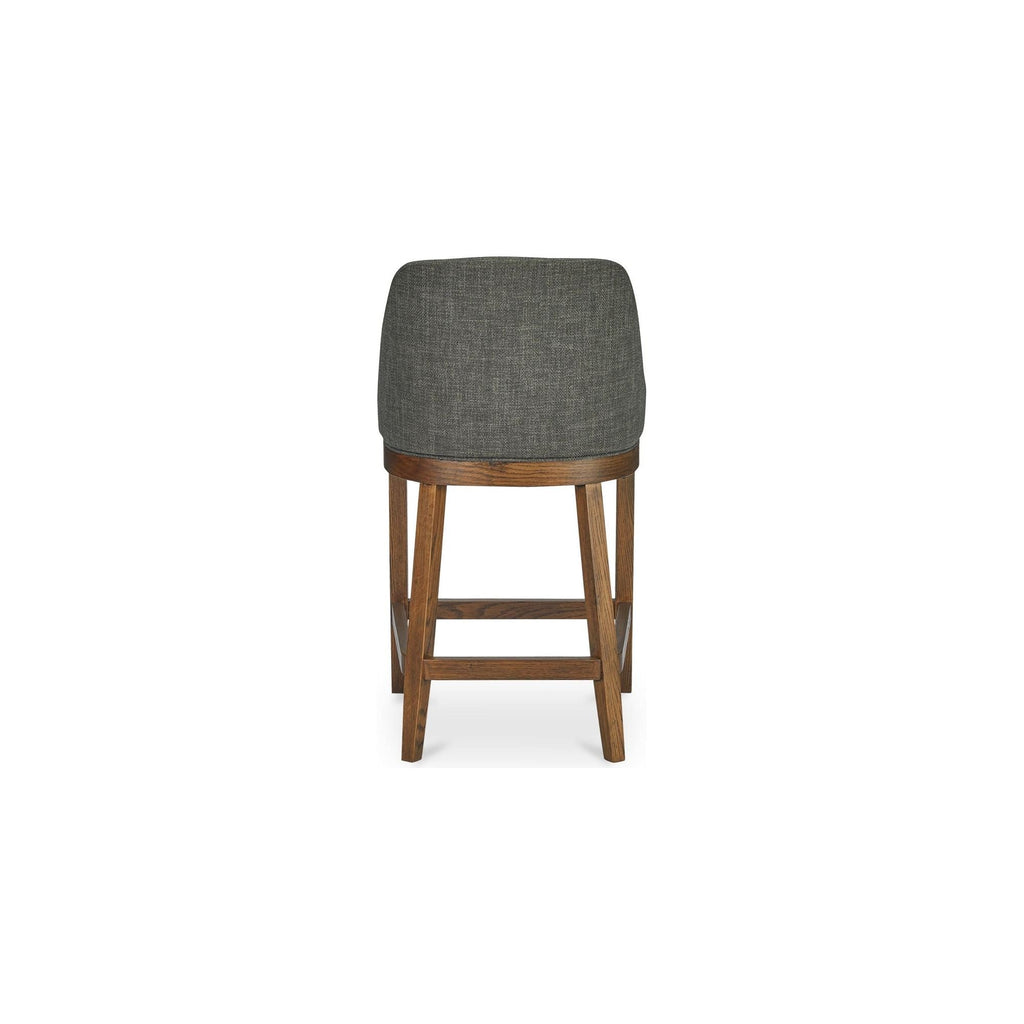 Tabouret de comptoir traditionnel en chêne massif et tissu haute performance avec dossier rembourré incurvé pour cuisine et salle à manger