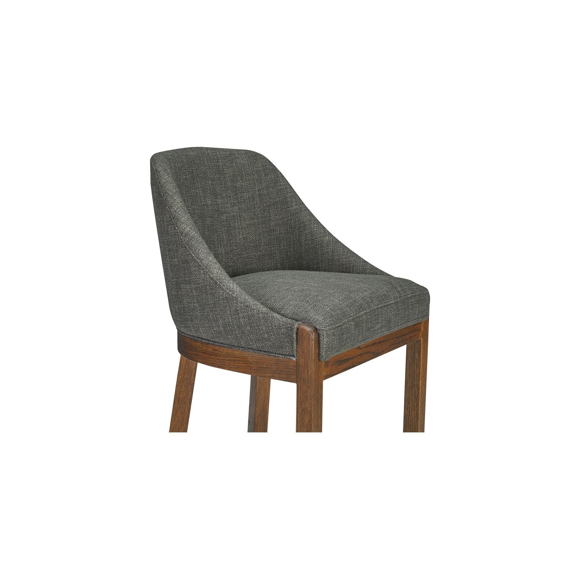 Tabouret de comptoir traditionnel en chêne massif et tissu haute performance avec dossier rembourré incurvé pour cuisine et salle à manger