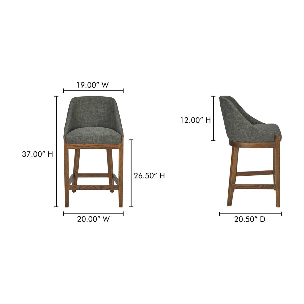 Tabouret de comptoir traditionnel en chêne massif et tissu haute performance avec dossier rembourré incurvé pour cuisine et salle à manger