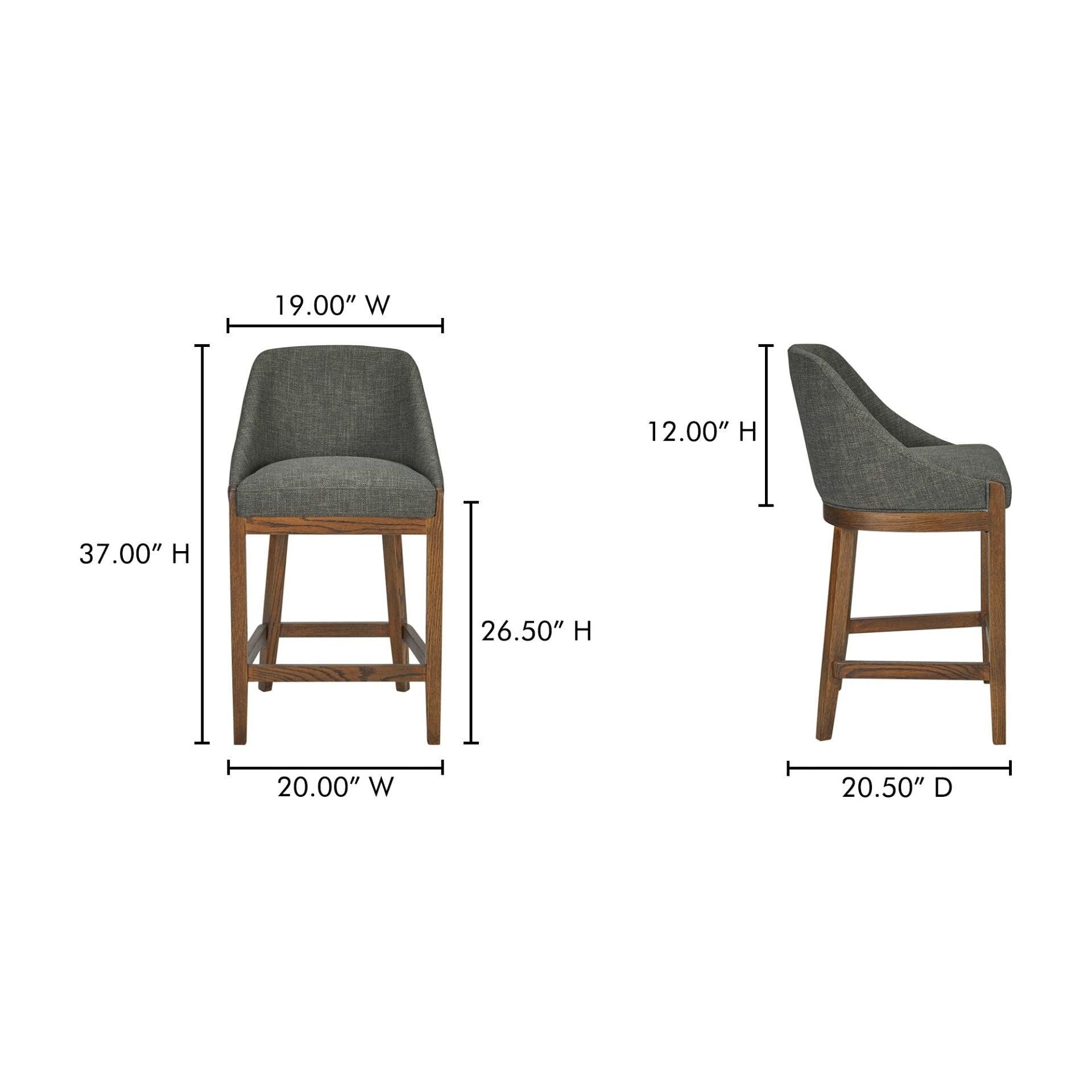 Tabouret de comptoir traditionnel en chêne massif et tissu haute performance avec dossier rembourré incurvé pour cuisine et salle à manger