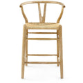 Tabouret de comptoir scandinave en chêne blanchi et corde avec dossier incurvé pour cuisine et salle à manger