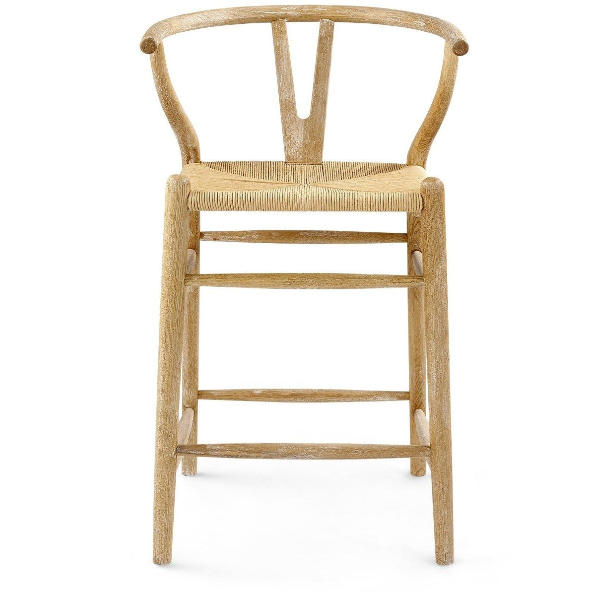 Tabouret de comptoir scandinave en chêne blanchi et corde avec dossier incurvé pour cuisine et salle à manger