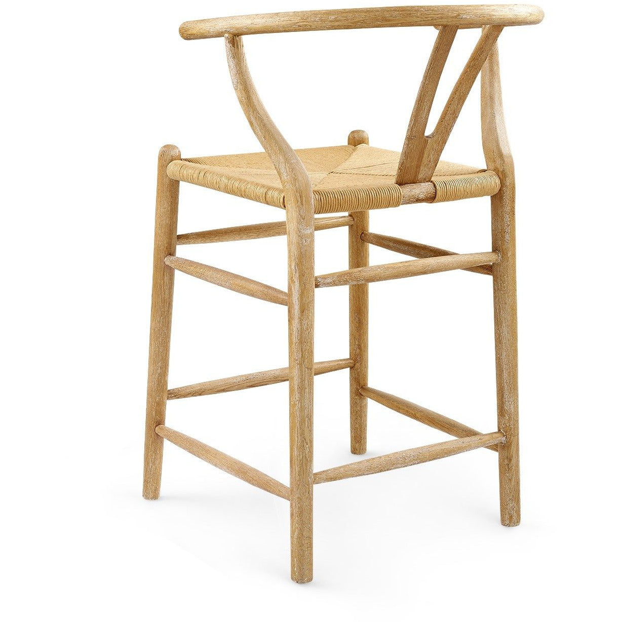 Tabouret de comptoir scandinave en chêne blanchi et corde avec dossier incurvé pour cuisine et salle à manger
