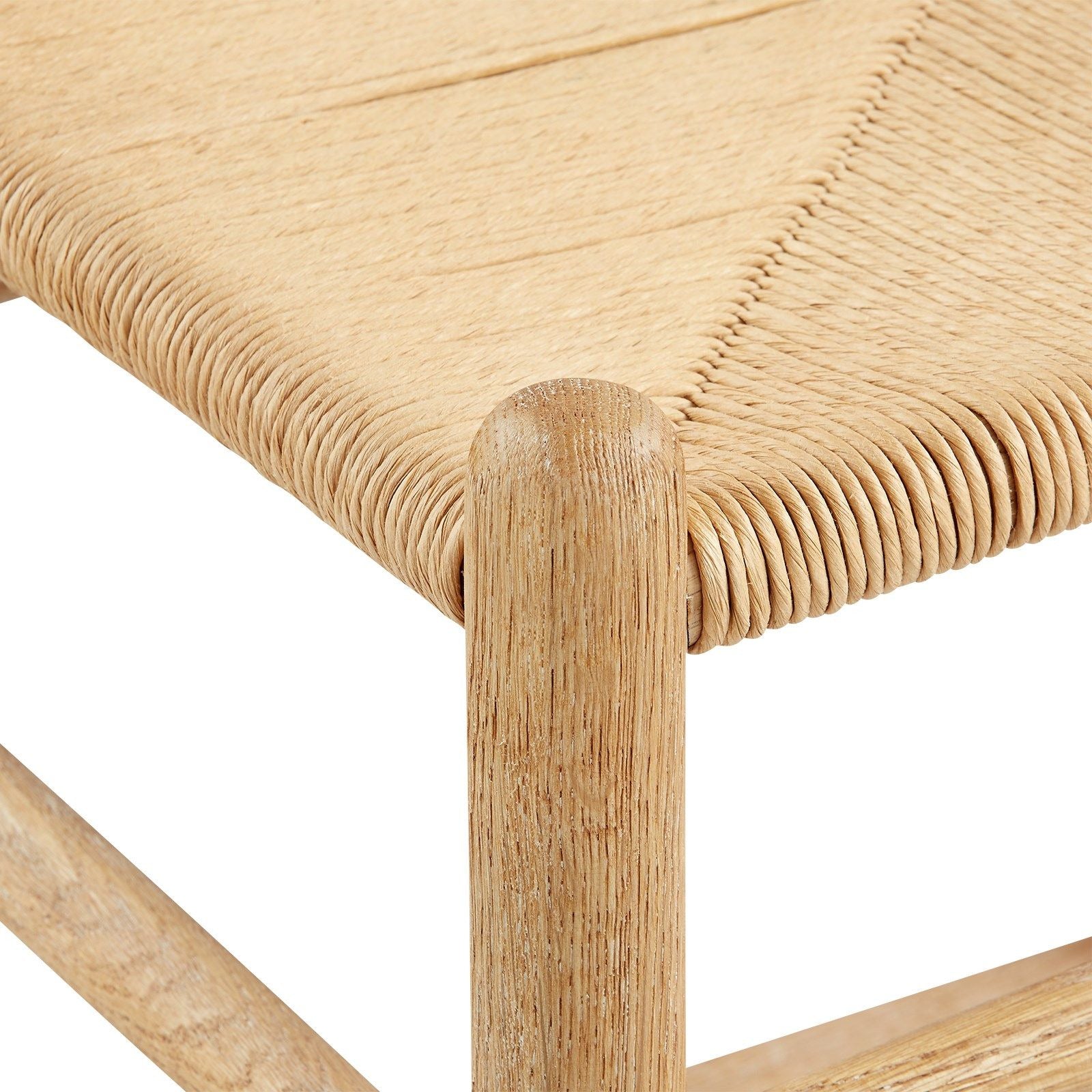 Tabouret de comptoir scandinave en chêne blanchi et corde avec dossier incurvé pour cuisine et salle à manger