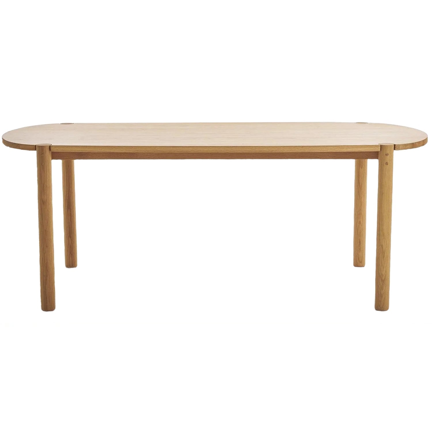 Table à manger ovale en chêne organique avec bords arrondis et pieds fuselés pour salle à manger