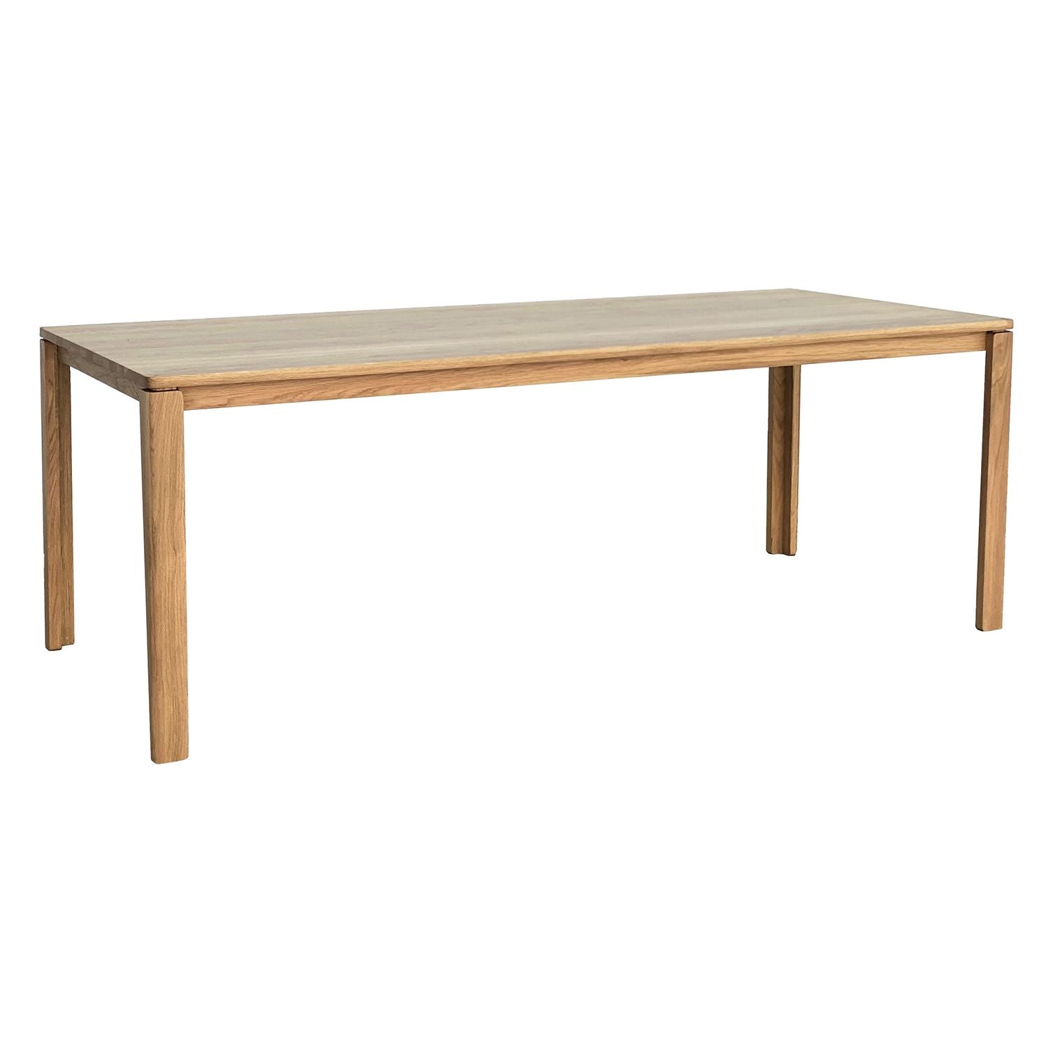 Table à manger rectangulaire moderne en chêne avec bords droits et légers arrondis pour salle à manger