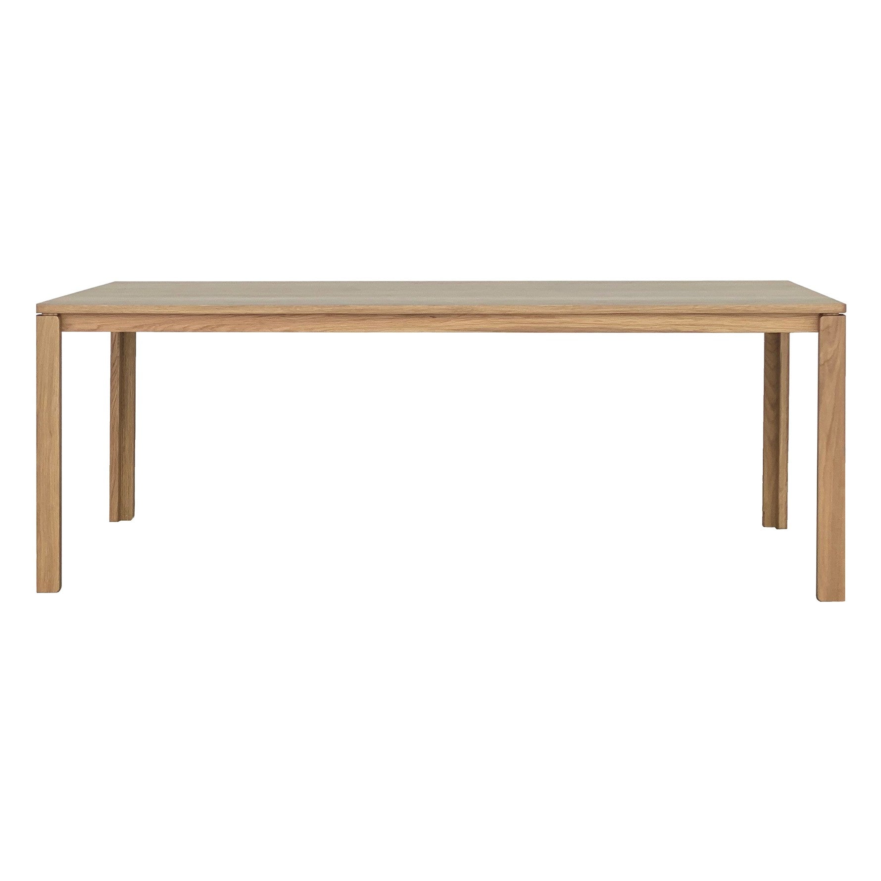 Table à manger rectangulaire moderne en chêne avec bords droits et légers arrondis pour salle à manger