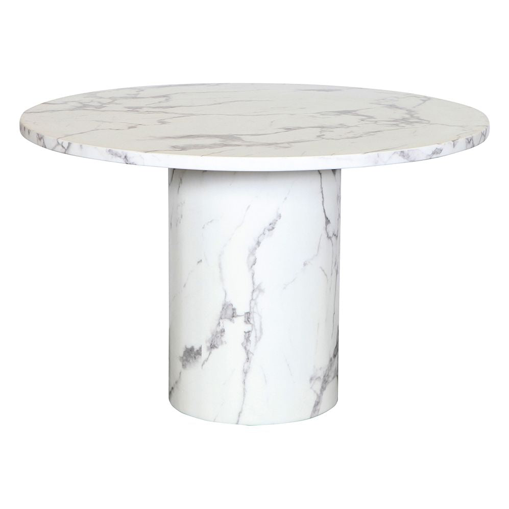 Table à manger rectangulaire en marbre de luxe avec piétement cylindrique pour salle à manger