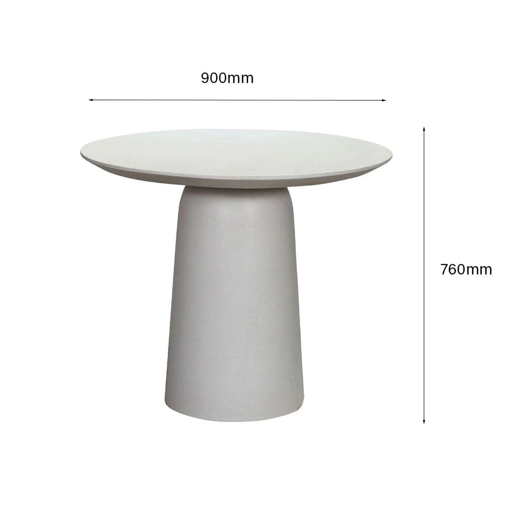 Table à manger ronde contemporaine en béton avec finition ivoire naturel pour l'intérieur et l'extérieur
