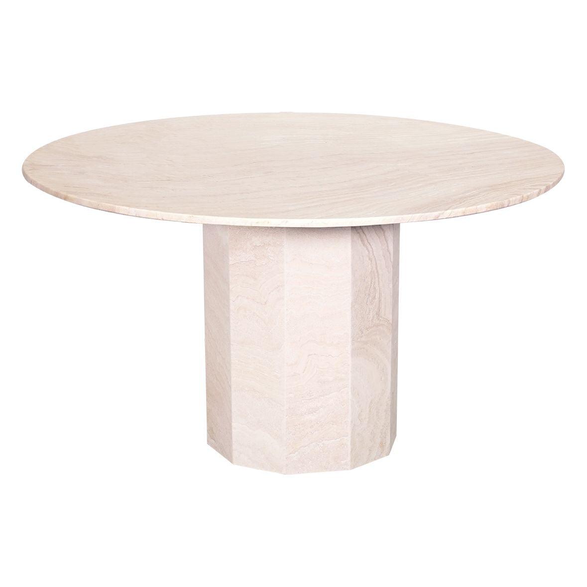 Table à manger Statement Stone Drum avec plateau en travertin ou en marbre pour salle à manger