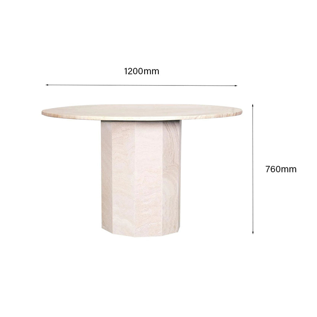 Table à manger Statement Stone Drum avec plateau en travertin ou en marbre pour salle à manger